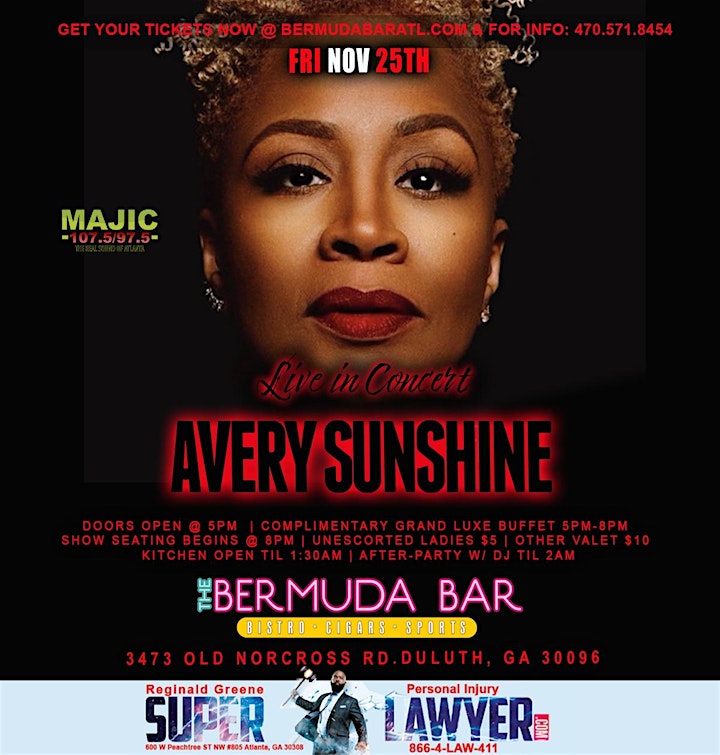 A NIGHT OF RnB ON FRI., NOV 25TH W/ THE SOULFUL "AVERY SUNSHINE" IN CONCERT image