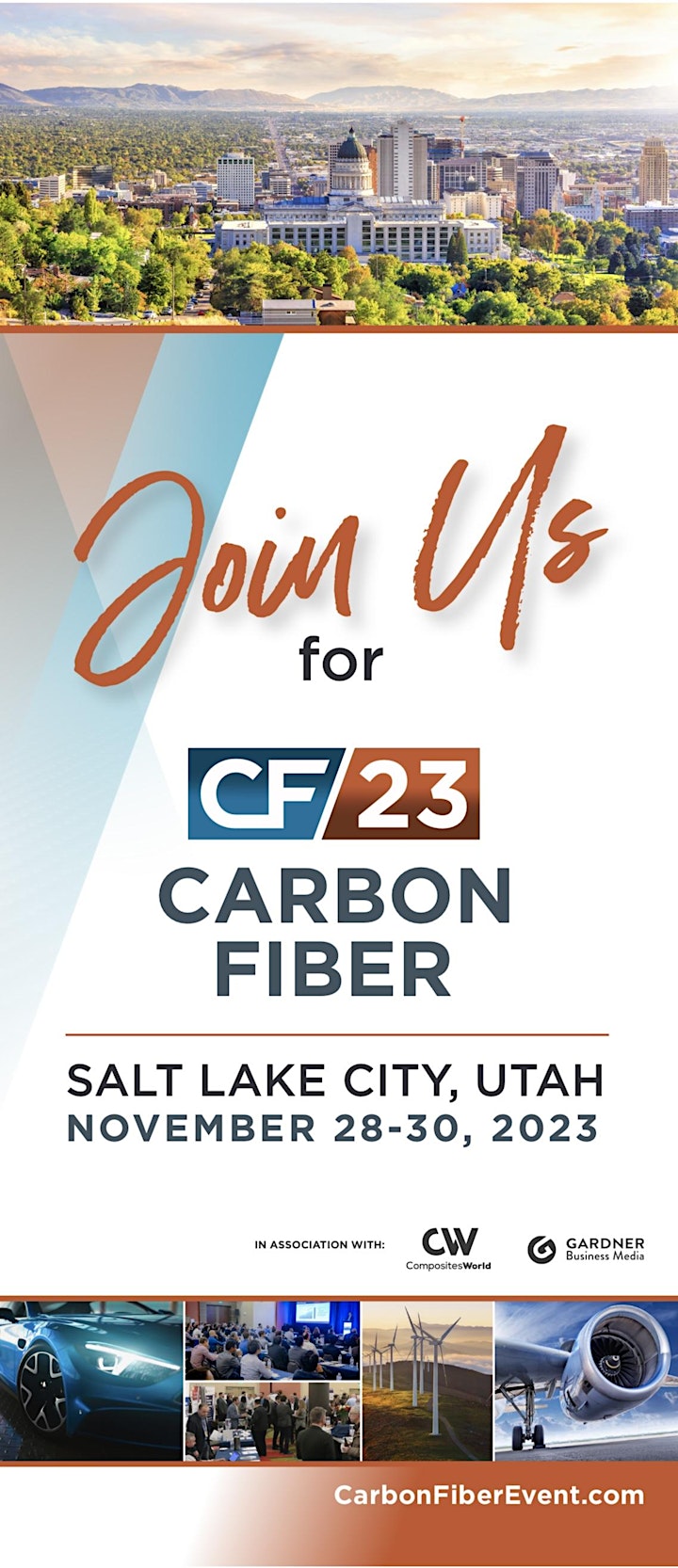 Join Us  CF/23  CARBON  FIBER  SALT LAKE CITY, UTAH   NOVEMBER 28-30, 2023 image