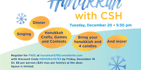Celebrate Hanukkah with CSH primary image