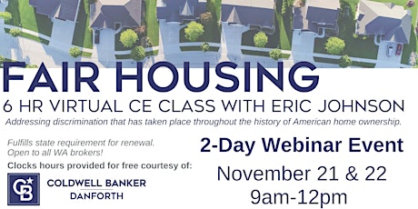 Fair Housing Real Estate Course Webinar | 6 FREE Clock Hours | DOL MANDATED primary image