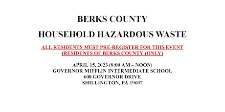 Berks County Household Hazardous Waste Collection - Spring 2023
