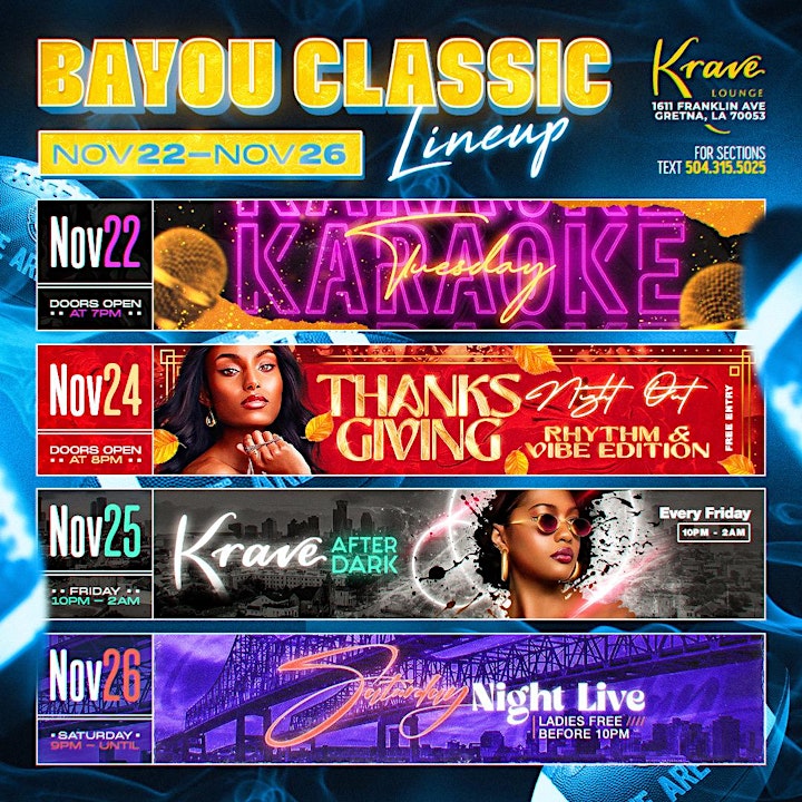 Bayou Classic Weekend at Krave Lounge image