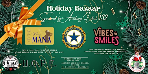 2ND ANNUAL HOLIDAY BAZAAR, ONE STOP SHOPPING FOR YOUR CHRISTMAS LIST