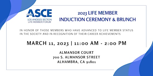 ASCE LA Section Life Member Forum 2023 Induction Ceremony & Brunch