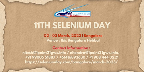 11th Selenium Day - Bangalore on 2- 3 March 2023
