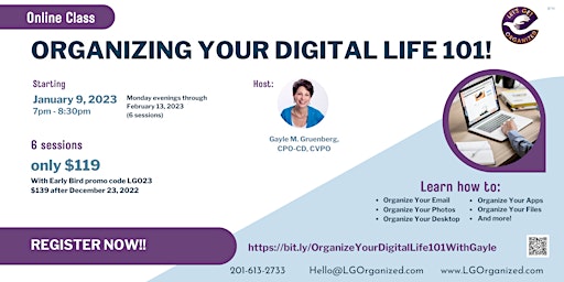 Organizing Your Digital Life 101!  -  6 Weekly Sessions starting 1/9/2023