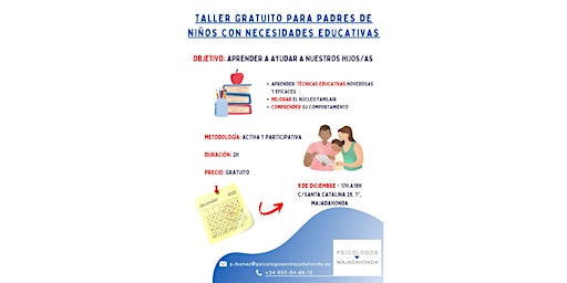TALLER GRATUITO PARA PADRES/MADRES DE HIJOS/AS CON NECESIDADES EDUCATIVAS
