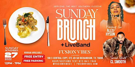 Sunday Brunch + Live Band 12pm-7pm |Brunch 12pm-5pm| Live Band 2pm-5pm|