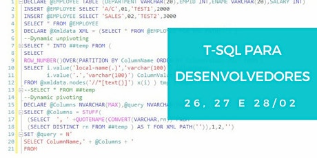 Imagem principal do evento T-SQL PARA DESENVOLVEDORES [24 Horas]