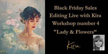 Photoshop Editing tutorial 4. Black Friday sale. Image "Lady and Flowers" .