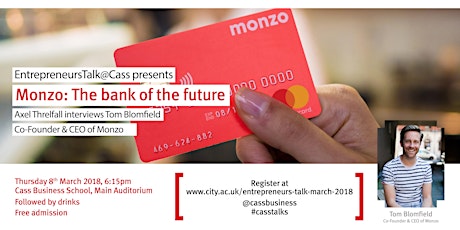 EntrepreneursTalk@Cass: Tom Blomfield, co-founder & CEO of Monzo primary image