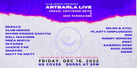 FREE: Club Indigo presents ArtBarLA Live: Coat/Shoe Drive & 2023 Fundraiser