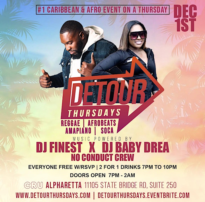 Detour Thursdays: Caribbean & Afro Party In Alpharetta (Happy Hr 7pm -10pm) image