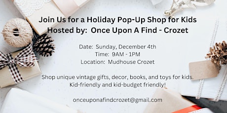 Holiday Pop-Up Shop for Kids at Mudhouse Crozet
