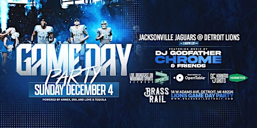 Detroit Lions Game Day Party at Brass Rail on December 4th!