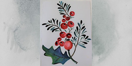 Online Holly Branch Watercolor Class, Kids 10-Year-old + Teens & Adults