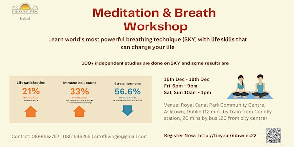 Meditation & Breath Workshop. by Art of Living (World's most powerful)