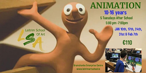 Animation, 10 -16 yrs, Tue , 5-7pm, Jan 10th, 17th, 24, 31st & Feb 7th