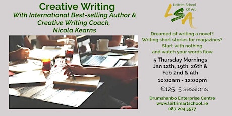 Creative Writing Workshop, 5Thurs Morn10am-12pm Jan 12, 19, 26, Feb 2 & 9