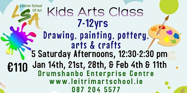 Art Class 7-12 yrs, 5 Sat Aft,12:30-2.30pm, Jan 14, 21, 28, Feb 4  & 11