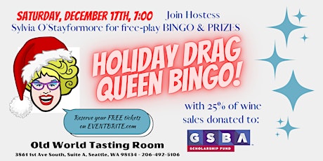Holiday Drag Queen Bingo at Old World Tasting Room Saturday, December 17th