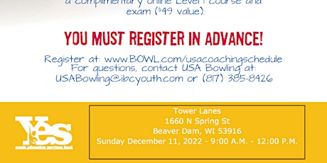 FREE USA Bowling Coaching Seminar - Tower Lanes - Beaver Dam, WI