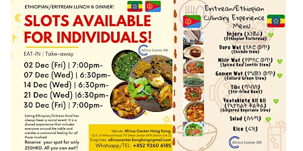 Ethiopian/Eritrean Culinary Experience (Dinner Buffet)