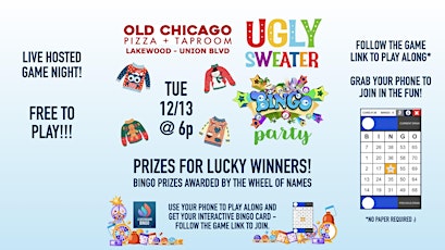Ugly Sweater BINGO Game Night | Old Chicago - Lakewood Union BLVD TUE 12/13