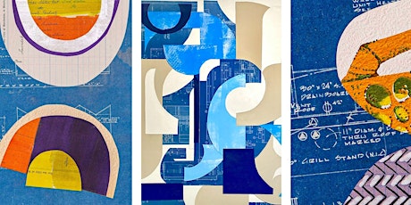 TFA Drafts & Design: Abstract Blueprint Collage on Wood Panel at Heirloom