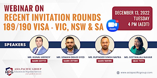 Webinar - Recent Invitation Rounds 189 & 190 Visas - VIC, NSW & SA