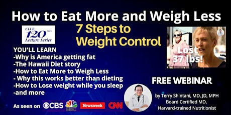 How to Eat More and Weigh Less- 7 steps to wt control, Dec.11, 2pm HI time primary image