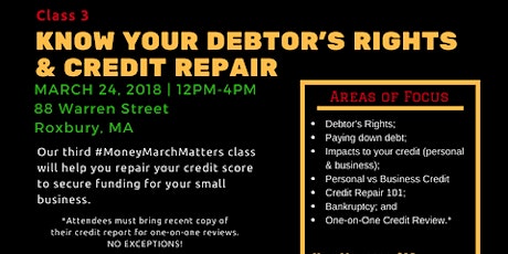 #MoneyMattersMarch: KNOW YOUR DEBTOR'S RIGHTS & CREDIT REPAIR primary image