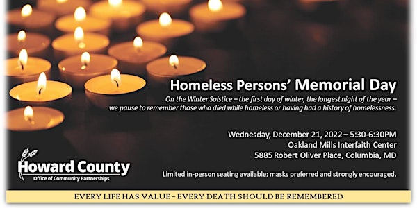 2022 Howard County Homeless Persons' Memorial