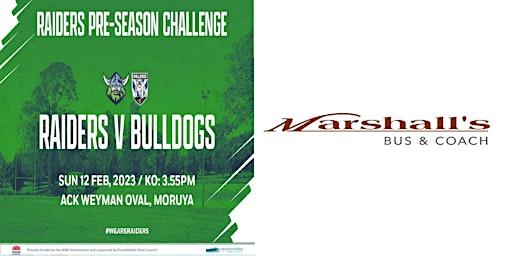 Raiders vs Bulldogs Pre-Season Challenge at Moruya - Bus Transfers