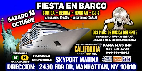 Fiesta En Barco + Musica Urbana + Musica Mexicana + 8 Dj's + Manhattan Ny