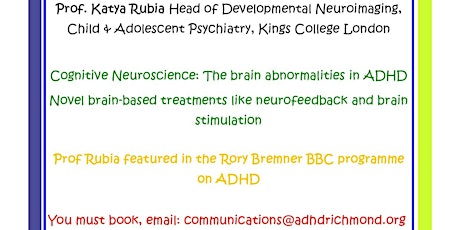 ADHD Richmond free evening talk - Prof Katya Rubia on the ADHD brain primary image