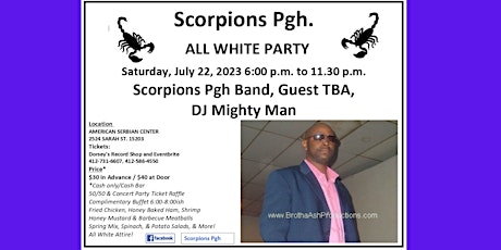Scorpions Pgh. All White Concert, Party Scorpions Pgh. Band, DJ Mighty Man
