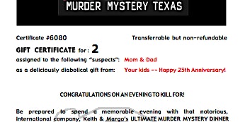 Imagem principal do evento Murder Mystery Dinner GIFT CERTIFICATE for 2 (D/FW)