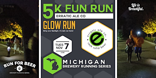 Imagen principal de 5k Beer Run x Fun Glow Run | Erratic Ale | 2023 MI Brewery Running Series