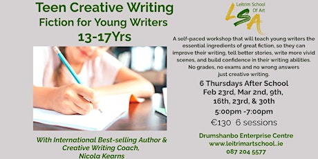 Teen Creative Writing, 6xThu AftSchool,5-7pm. Feb 23, Mar  2, 9, 16, 23, 30