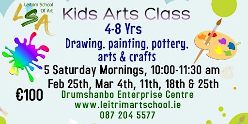 Kids Art Class 4-8 yrs, 5 Sat Morns,10-11.30am, Feb 25, Mar 4, 11, 18, 25