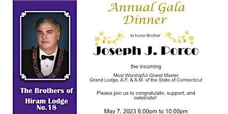 Annual Gala Dinner to honor Brother Joseph J. Porco, incoming  MWGM