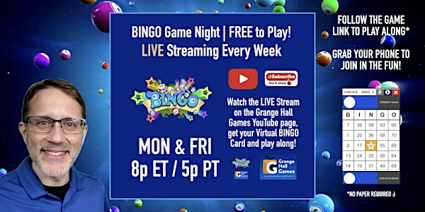BINGO Game Night - Live Stream with Grange Hall Games | FREE to Play!