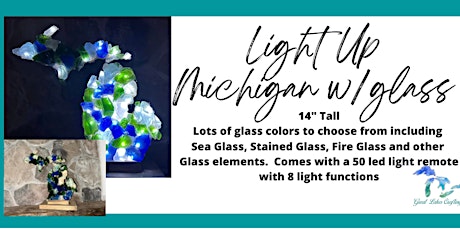 Light UP Glass and Wood Michigan, Tree or Lighthouse