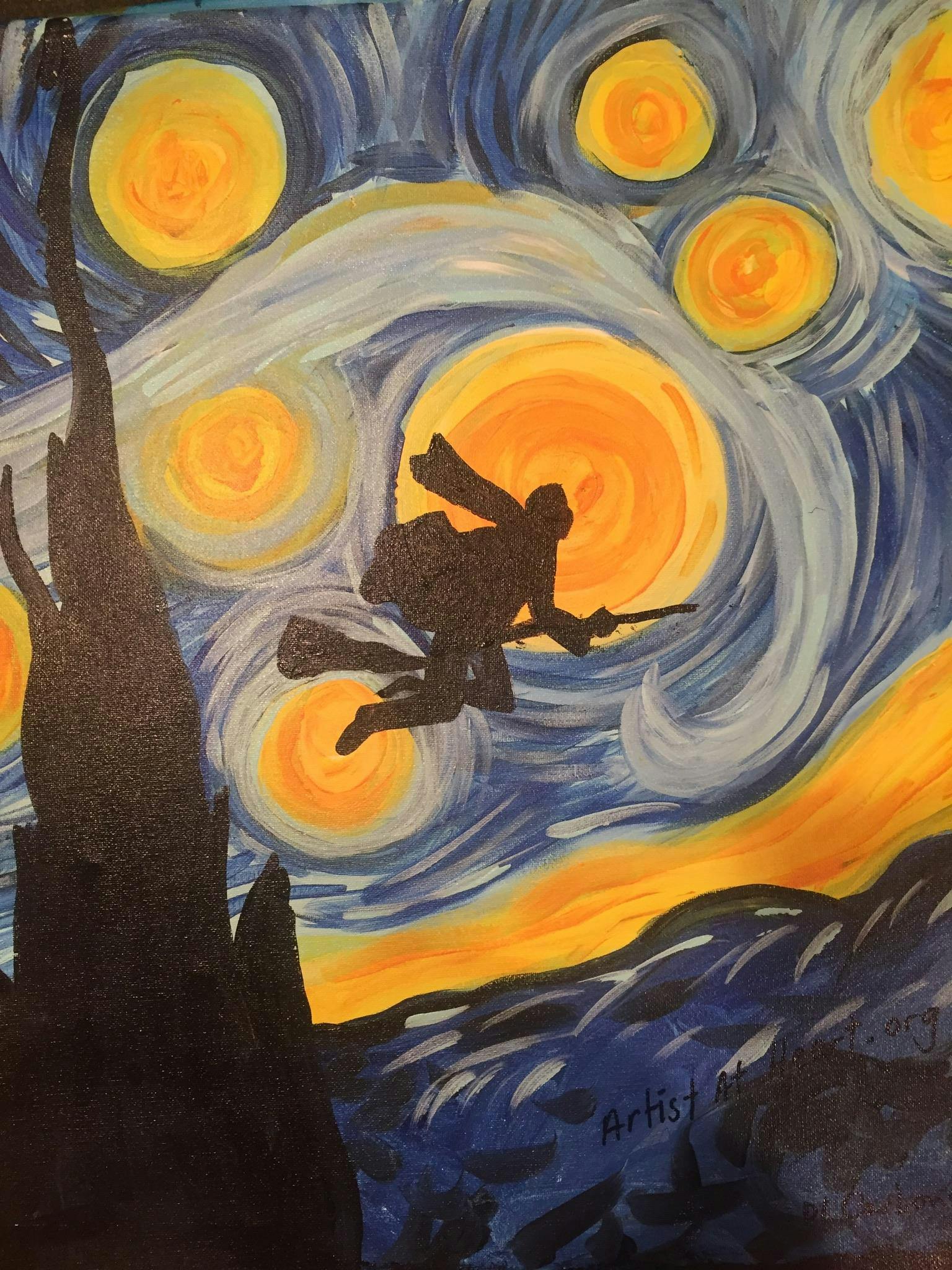 Harry Potter in the Park Brooms over Hogwarts Canvas Painting Class