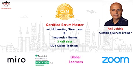 Certified ScrumMaster (CSM)  - Live Online Guaranteed To Run