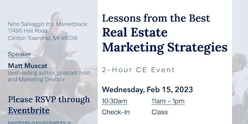 Realtors  a 2 HOUR CE CREDIT to help discuss best marketing practices.