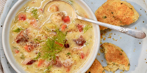 FREE Virtual Cooking Class: Smoked Salmon Chowder & Cornbread Biscuits