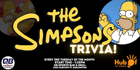 THE SIMPSONS Trivia Night - Monthly - QBs Sports Bar Grill - Burlington