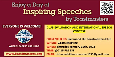 Hauptbild für Club Evaluation and International Speech Contest - Richmond Hill TM Club